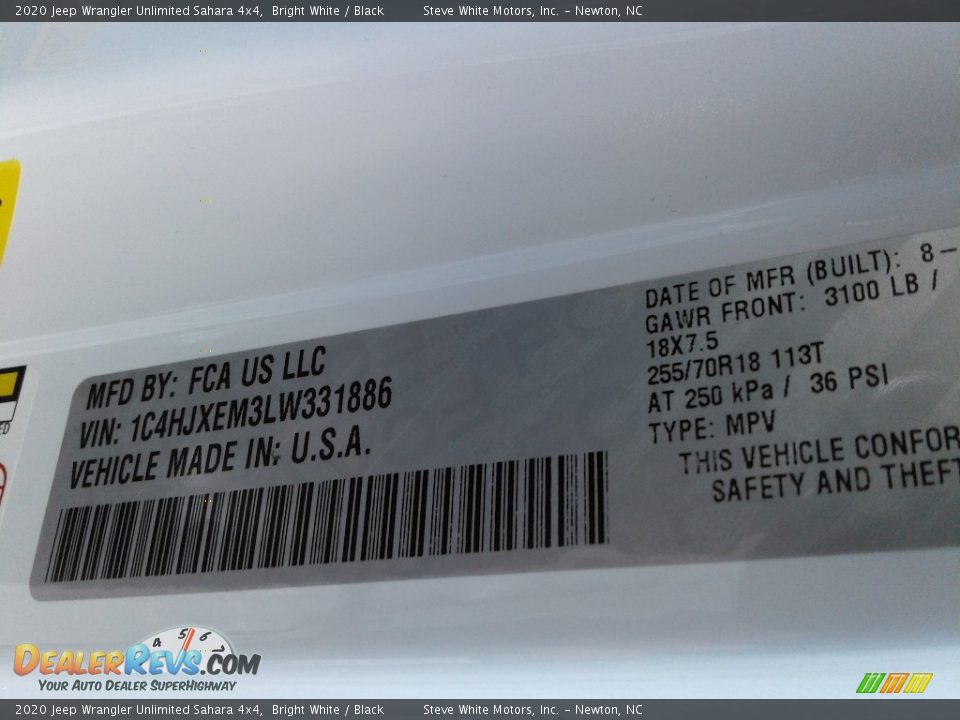 2020 Jeep Wrangler Unlimited Sahara 4x4 Bright White / Black Photo #32