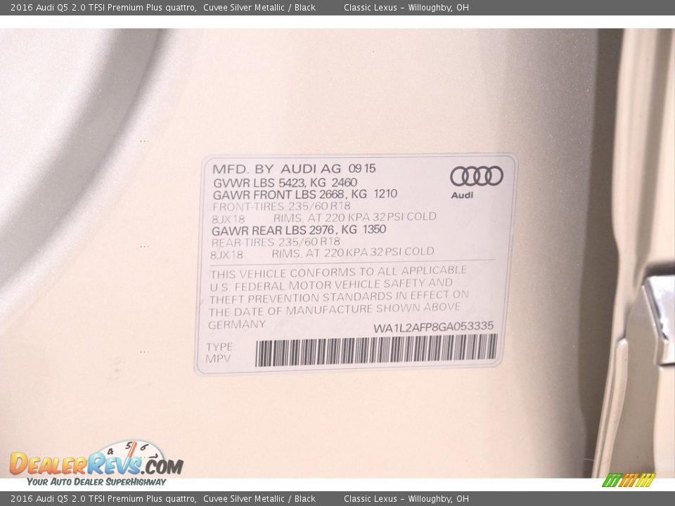 2016 Audi Q5 2.0 TFSI Premium Plus quattro Cuvee Silver Metallic / Black Photo #19