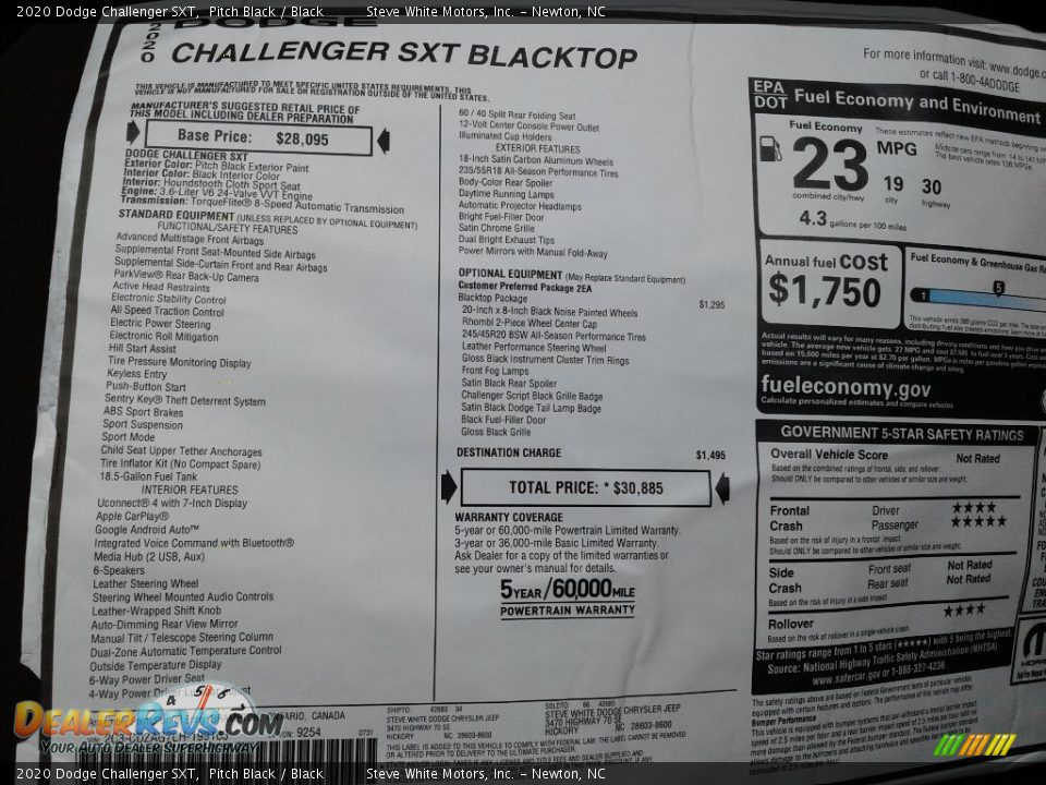 2020 Dodge Challenger SXT Window Sticker Photo #25
