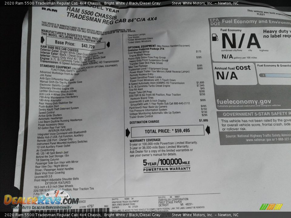 2020 Ram 5500 Tradesman Regular Cab 4x4 Chassis Bright White / Black/Diesel Gray Photo #24