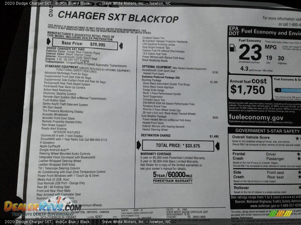 2020 Dodge Charger SXT Window Sticker Photo #27