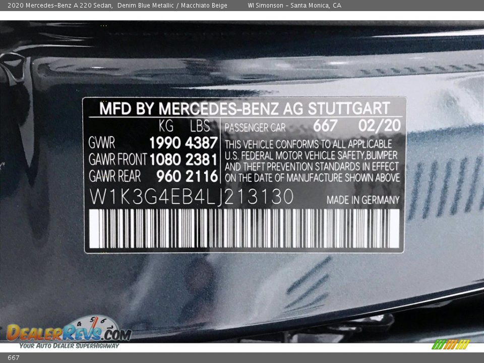 Mercedes-Benz Color Code 667 Denim Blue Metallic