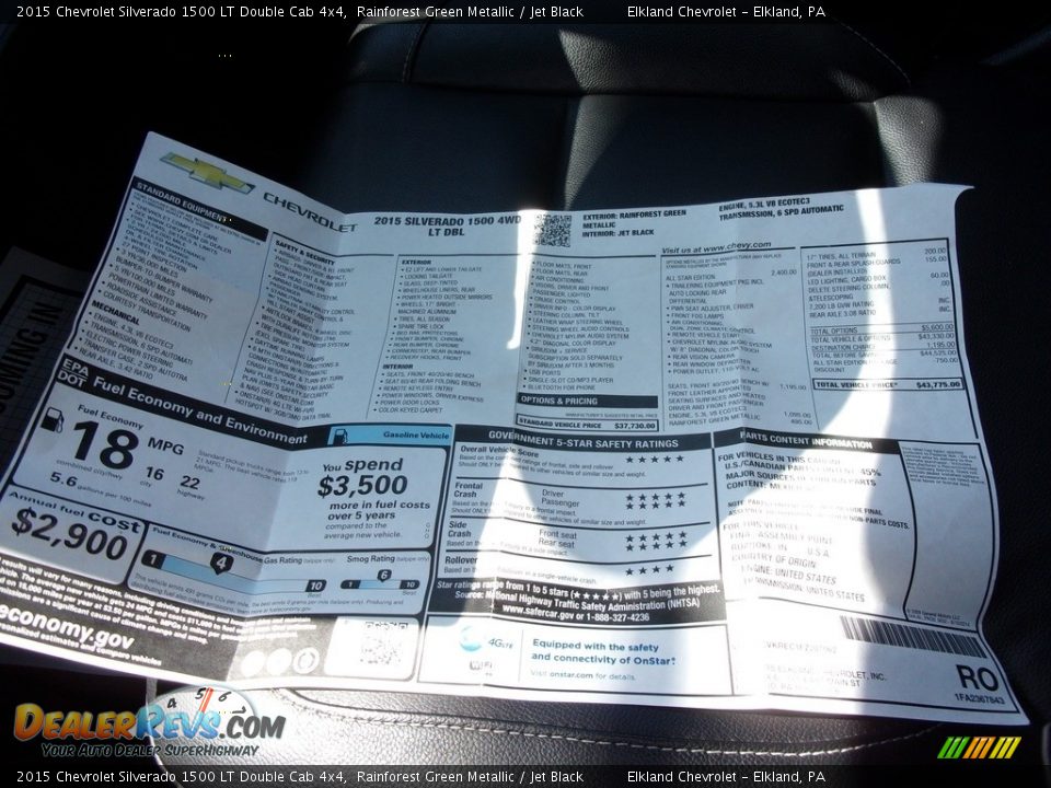 2015 Chevrolet Silverado 1500 LT Double Cab 4x4 Rainforest Green Metallic / Jet Black Photo #35