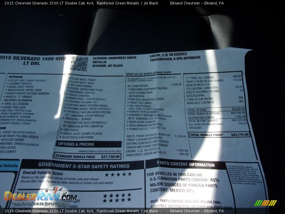 2015 Chevrolet Silverado 1500 LT Double Cab 4x4 Rainforest Green Metallic / Jet Black Photo #36