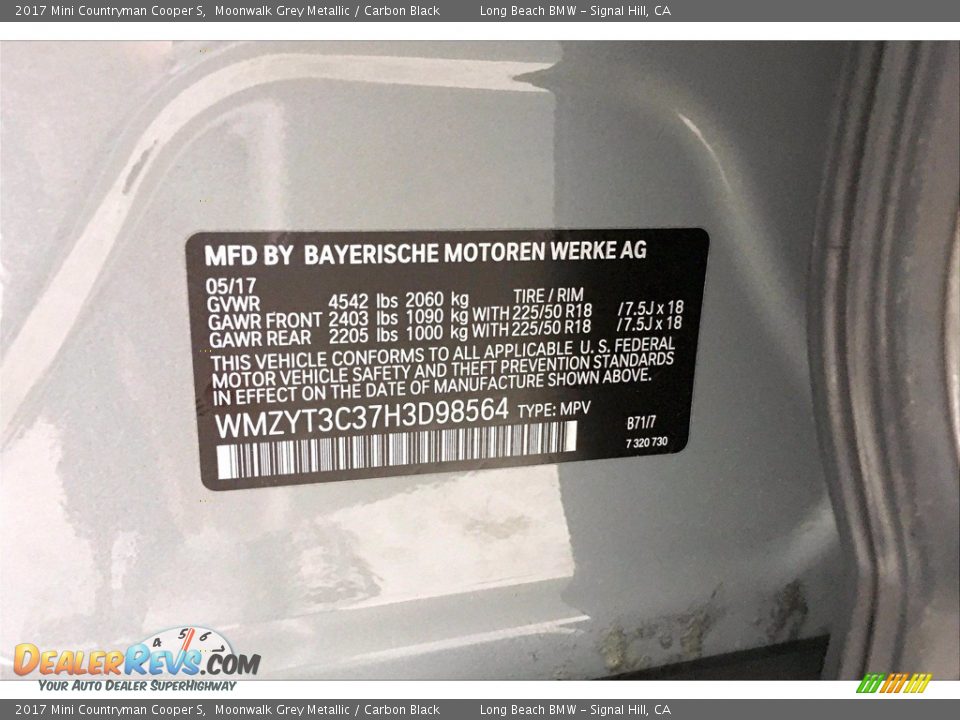 2017 Mini Countryman Cooper S Moonwalk Grey Metallic / Carbon Black Photo #36