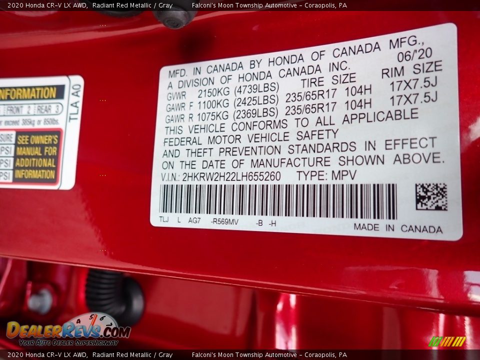 2020 Honda CR-V LX AWD Radiant Red Metallic / Gray Photo #14