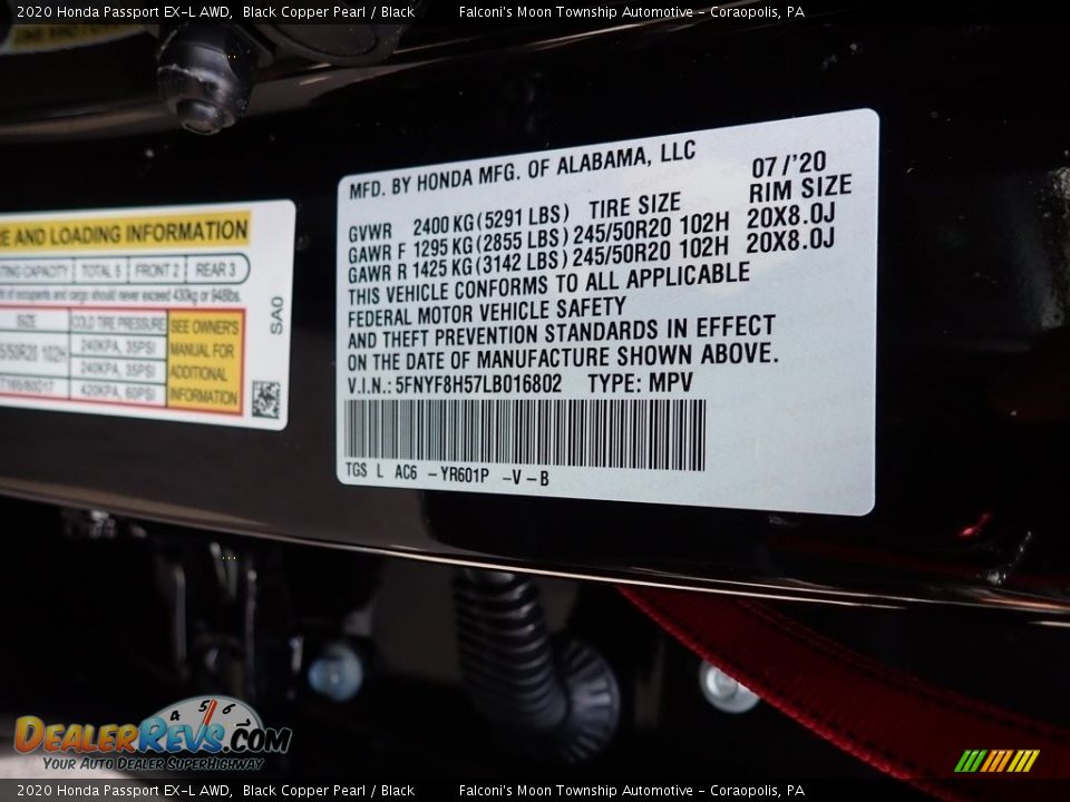 2020 Honda Passport EX-L AWD Black Copper Pearl / Black Photo #12