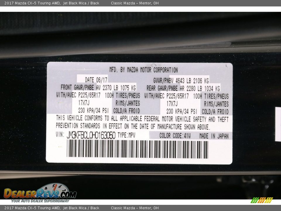 2017 Mazda CX-5 Touring AWD Jet Black Mica / Black Photo #18