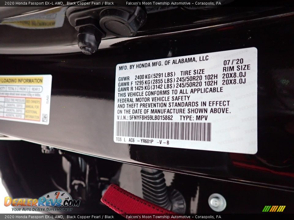 2020 Honda Passport EX-L AWD Black Copper Pearl / Black Photo #13