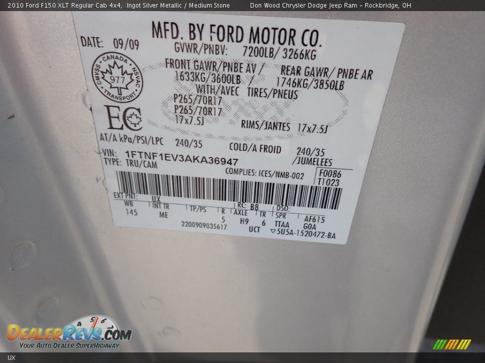 Ford Color Code UX Ingot Silver Metallic