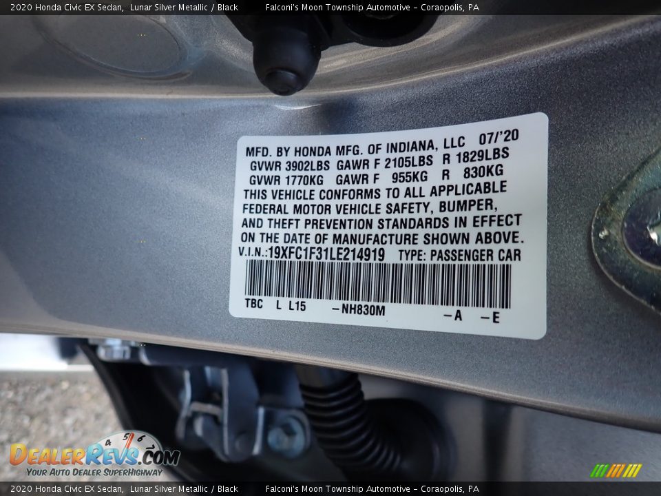 2020 Honda Civic EX Sedan Lunar Silver Metallic / Black Photo #11