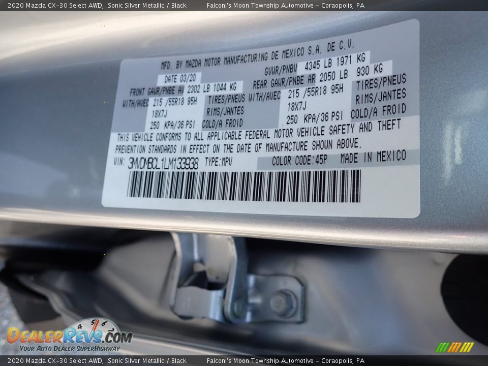 2020 Mazda CX-30 Select AWD Sonic Silver Metallic / Black Photo #12