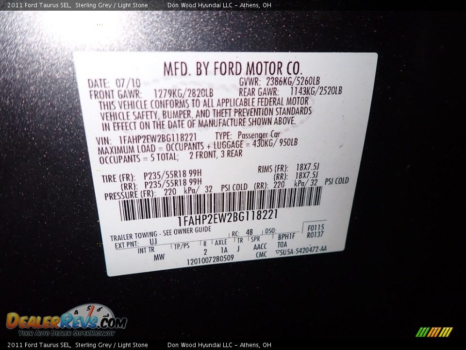 2011 Ford Taurus SEL Sterling Grey / Light Stone Photo #32