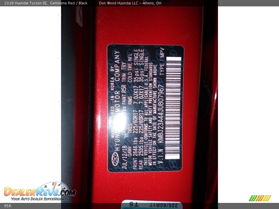 Hyundai Color Code R5R Gemstone Red