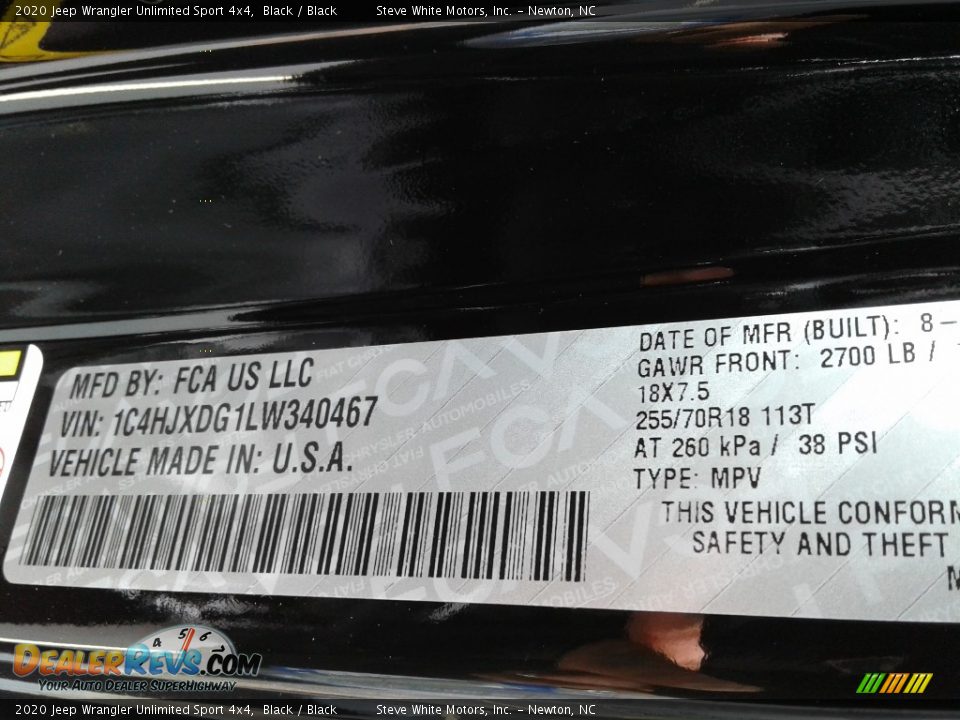 2020 Jeep Wrangler Unlimited Sport 4x4 Black / Black Photo #30