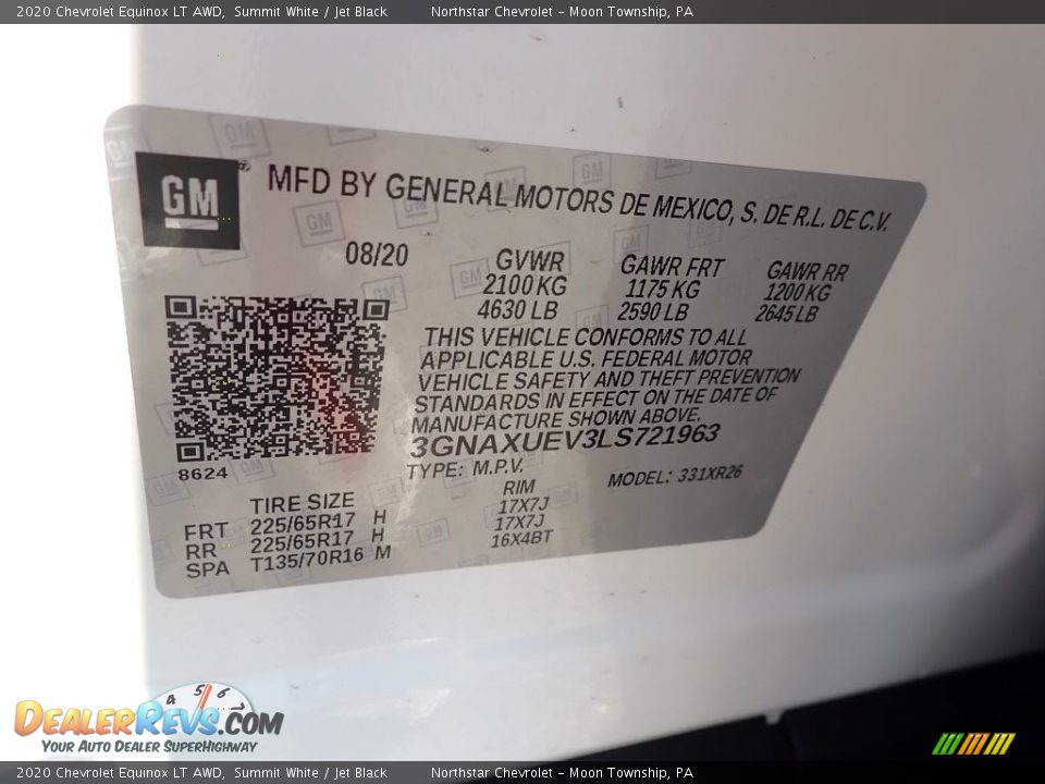 2020 Chevrolet Equinox LT AWD Summit White / Jet Black Photo #16