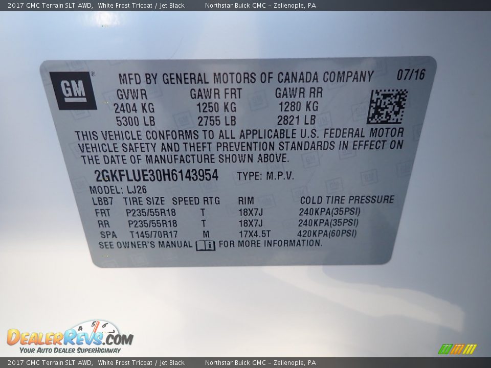 2017 GMC Terrain SLT AWD White Frost Tricoat / Jet Black Photo #15
