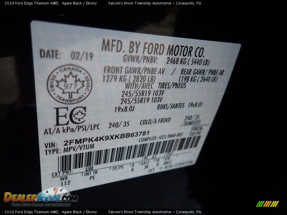 2019 Ford Edge Titanium AWD Agate Black / Ebony Photo #23