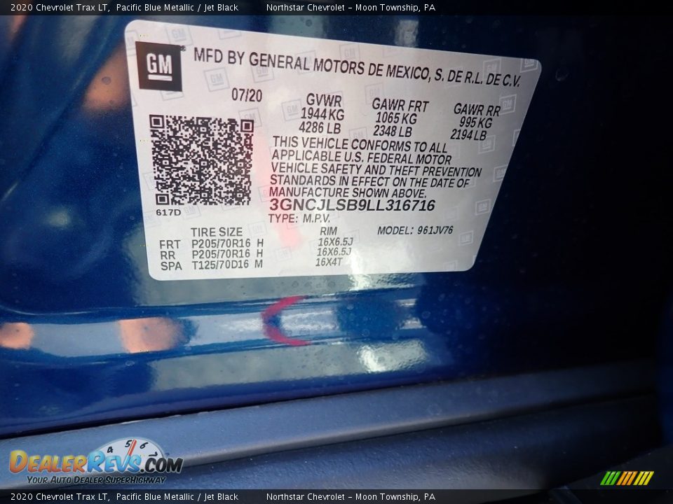 2020 Chevrolet Trax LT Pacific Blue Metallic / Jet Black Photo #15