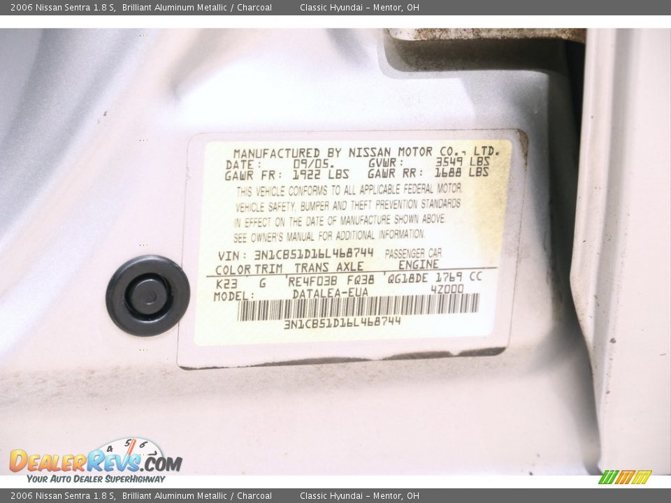 2006 Nissan Sentra 1.8 S Brilliant Aluminum Metallic / Charcoal Photo #17