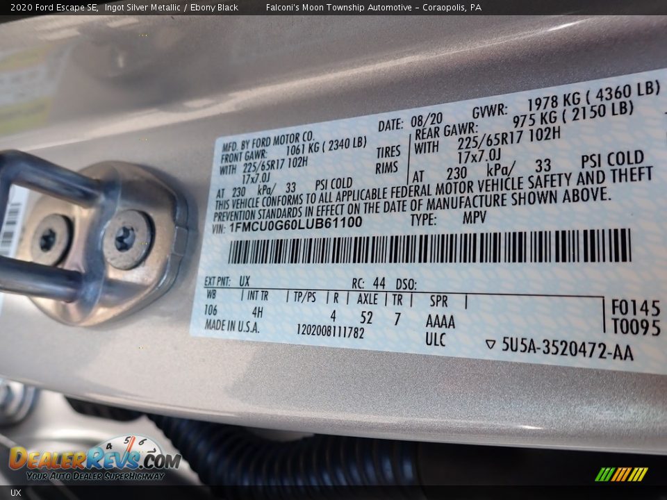 Ford Color Code UX Ingot Silver Metallic