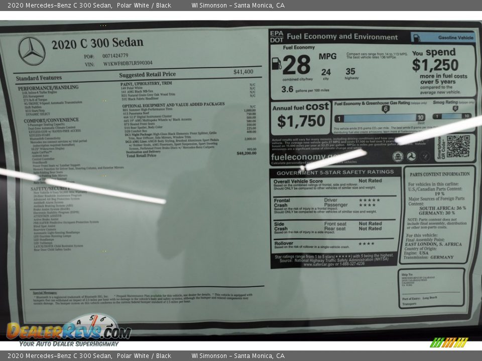 2020 Mercedes-Benz C 300 Sedan Polar White / Black Photo #17