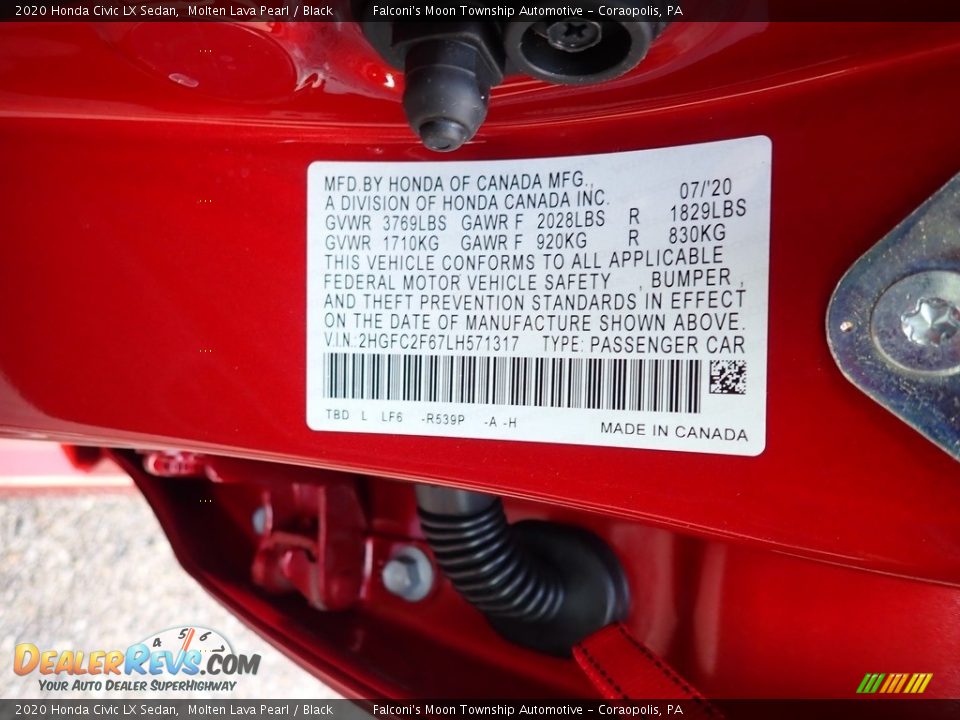 2020 Honda Civic LX Sedan Molten Lava Pearl / Black Photo #12