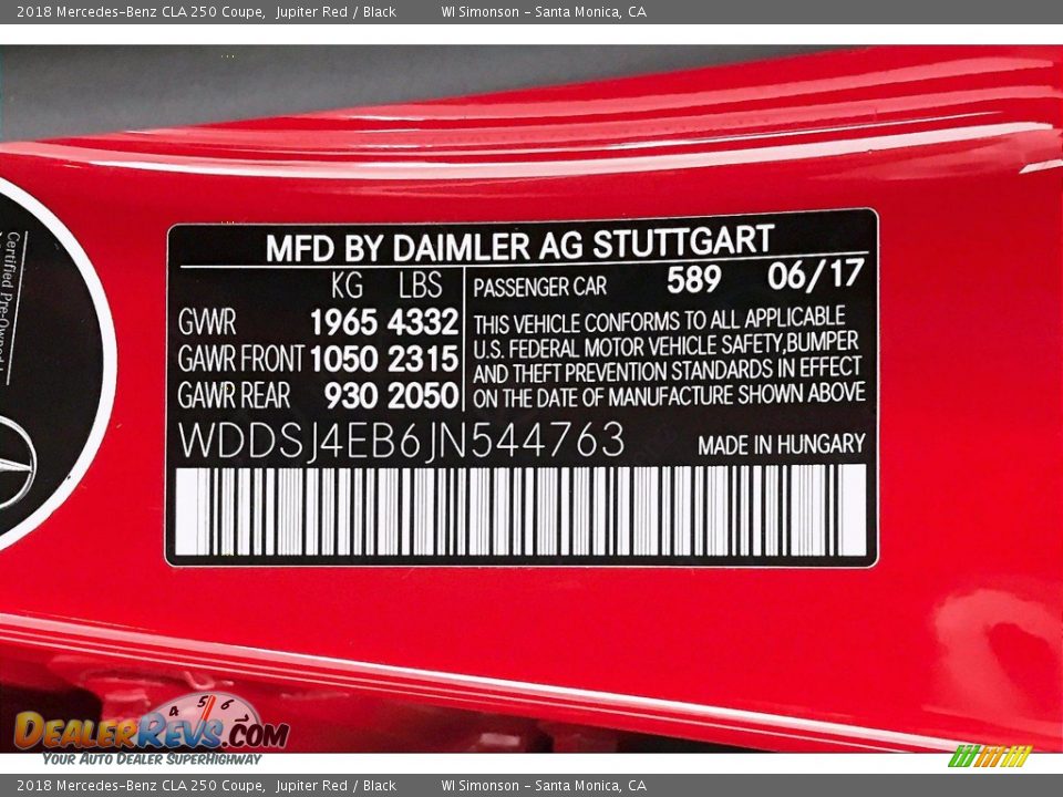 2018 Mercedes-Benz CLA 250 Coupe Jupiter Red / Black Photo #24
