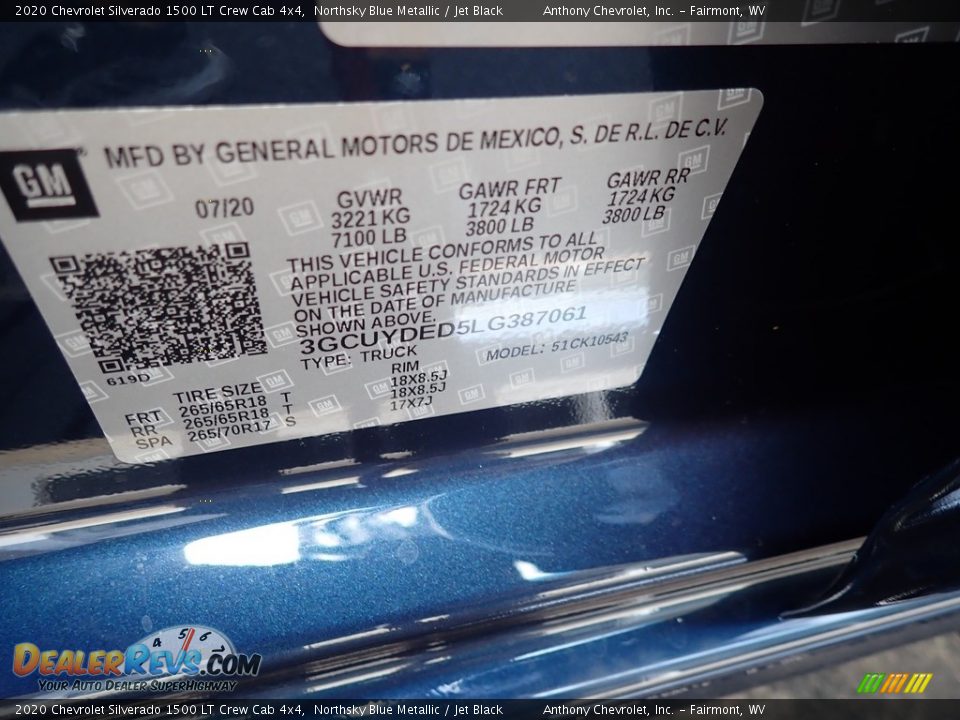 2020 Chevrolet Silverado 1500 LT Crew Cab 4x4 Northsky Blue Metallic / Jet Black Photo #13