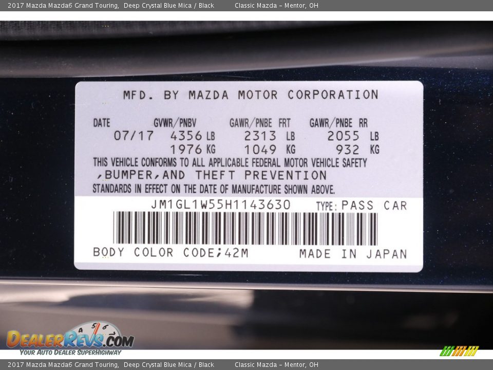 2017 Mazda Mazda6 Grand Touring Deep Crystal Blue Mica / Black Photo #17