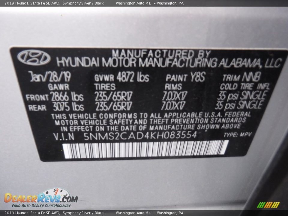 2019 Hyundai Santa Fe SE AWD Symphony Silver / Black Photo #27