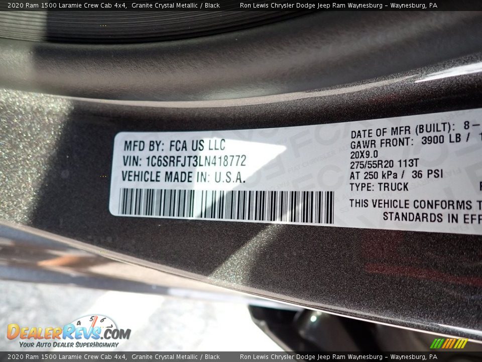 2020 Ram 1500 Laramie Crew Cab 4x4 Granite Crystal Metallic / Black Photo #13
