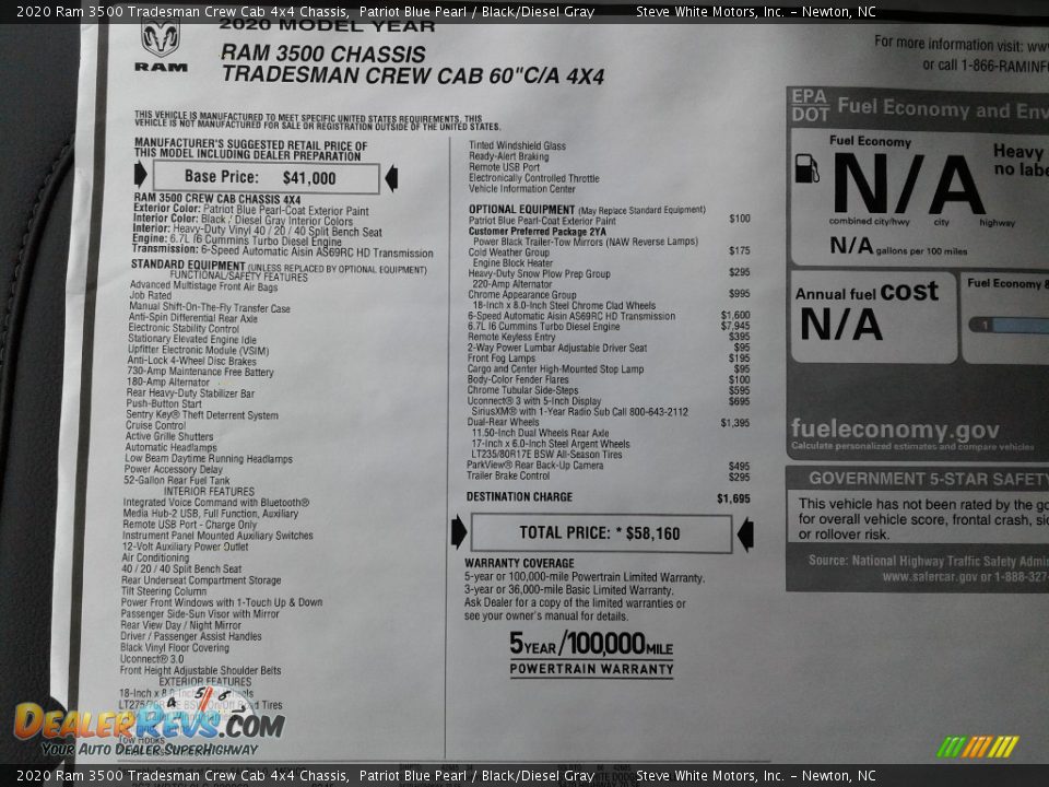 2020 Ram 3500 Tradesman Crew Cab 4x4 Chassis Patriot Blue Pearl / Black/Diesel Gray Photo #25
