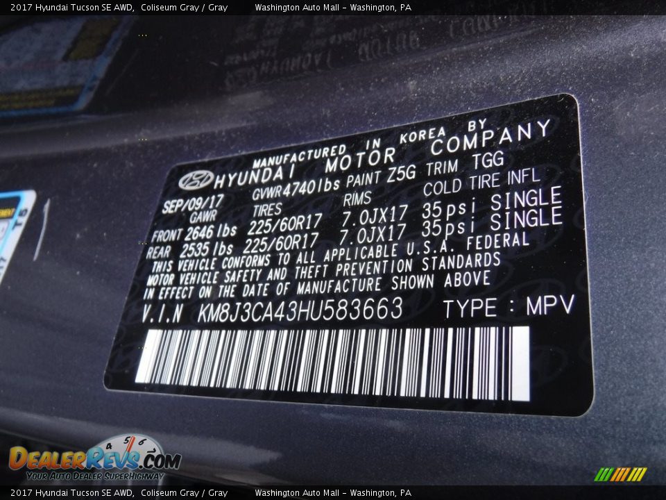 2017 Hyundai Tucson SE AWD Coliseum Gray / Gray Photo #27