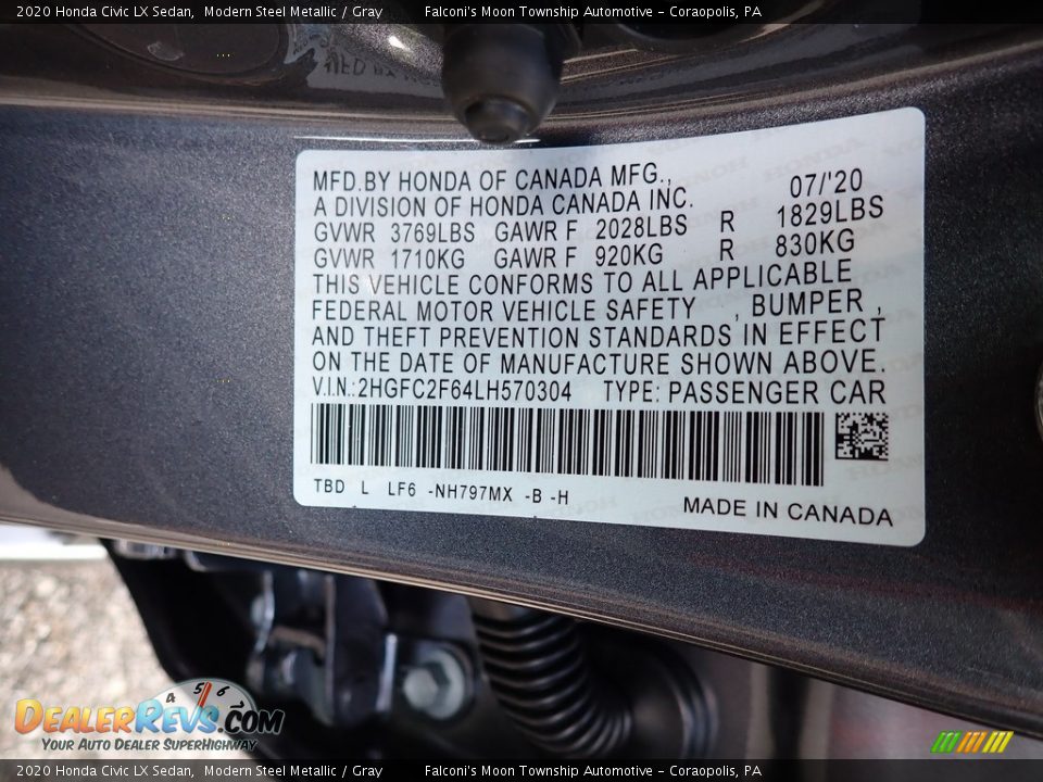 2020 Honda Civic LX Sedan Modern Steel Metallic / Gray Photo #12
