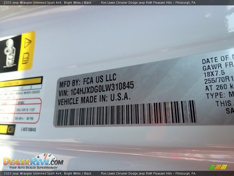 2020 Jeep Wrangler Unlimited Sport 4x4 Bright White / Black Photo #14