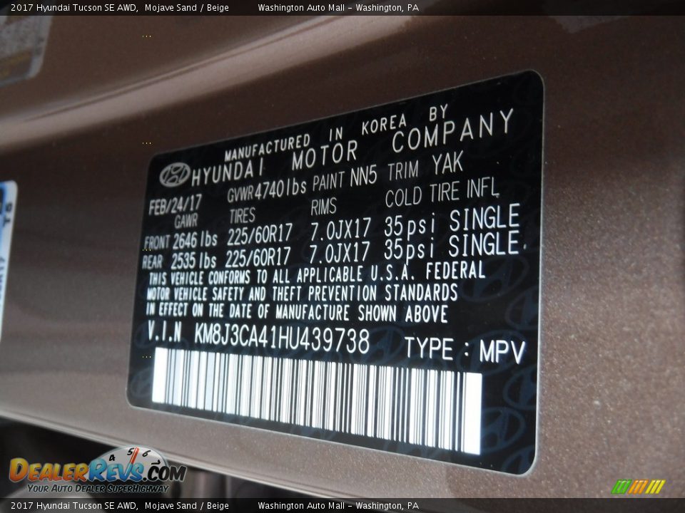 2017 Hyundai Tucson SE AWD Mojave Sand / Beige Photo #29