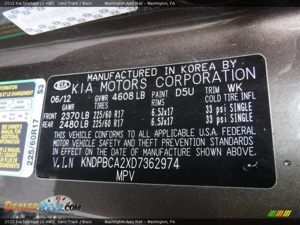2013 Kia Sportage LX AWD Sand Track / Black Photo #27