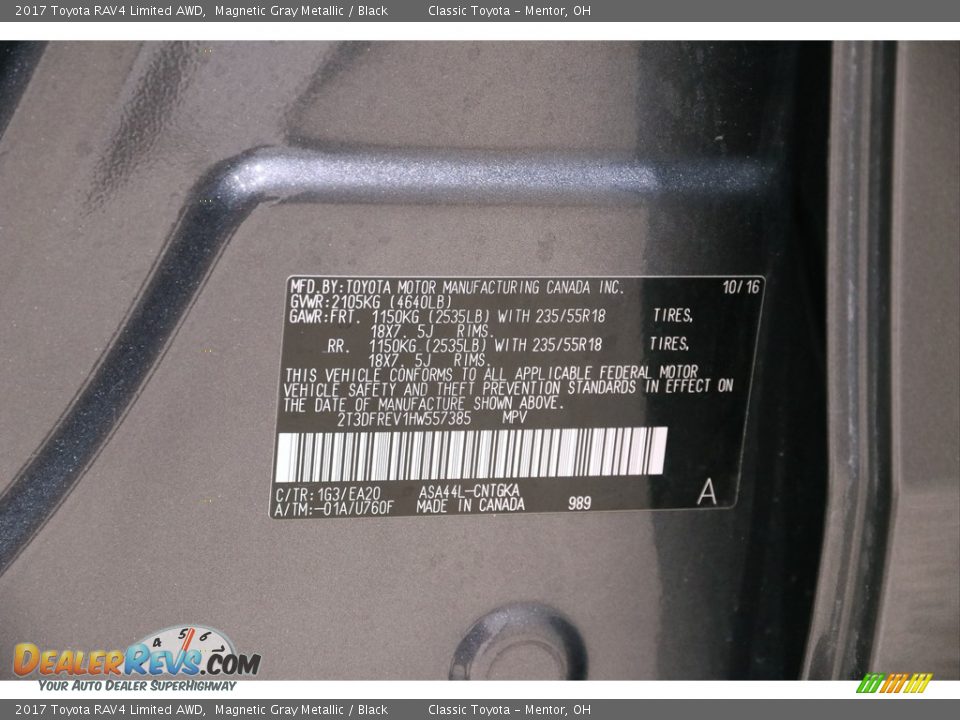 2017 Toyota RAV4 Limited AWD Magnetic Gray Metallic / Black Photo #18