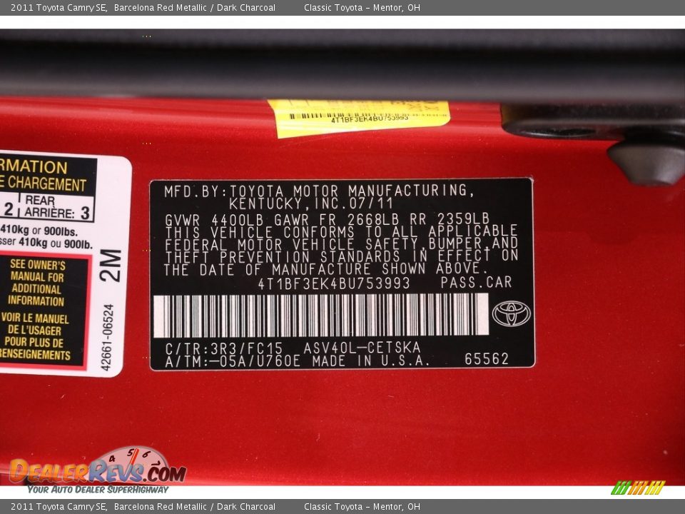 2011 Toyota Camry SE Barcelona Red Metallic / Dark Charcoal Photo #17