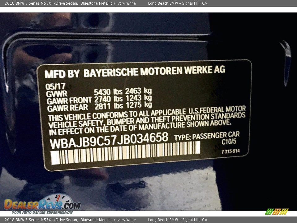 2018 BMW 5 Series M550i xDrive Sedan Bluestone Metallic / Ivory White Photo #36