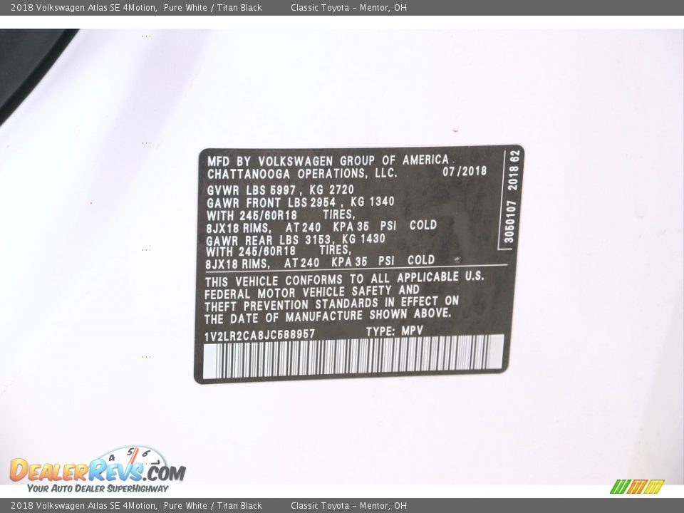 2018 Volkswagen Atlas SE 4Motion Pure White / Titan Black Photo #18