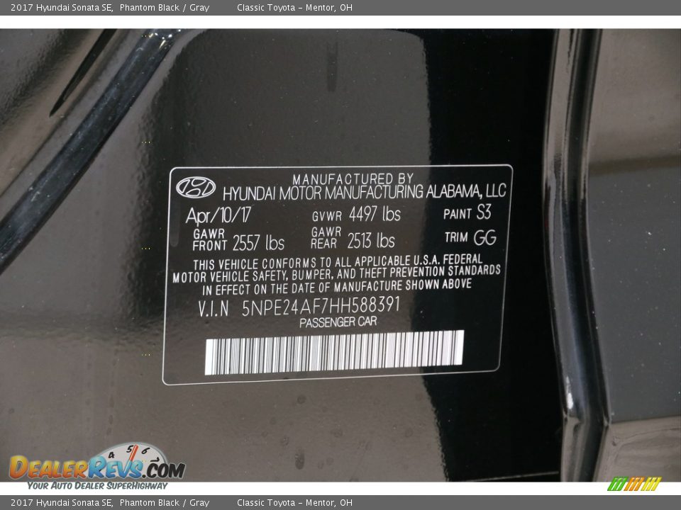 2017 Hyundai Sonata SE Phantom Black / Gray Photo #17