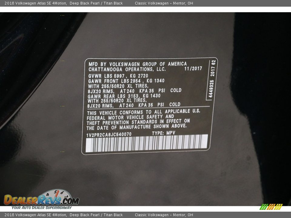 2018 Volkswagen Atlas SE 4Motion Deep Black Pearl / Titan Black Photo #19