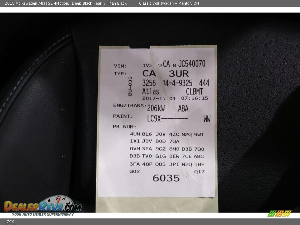 Volkswagen Color Code LC9X Deep Black Pearl