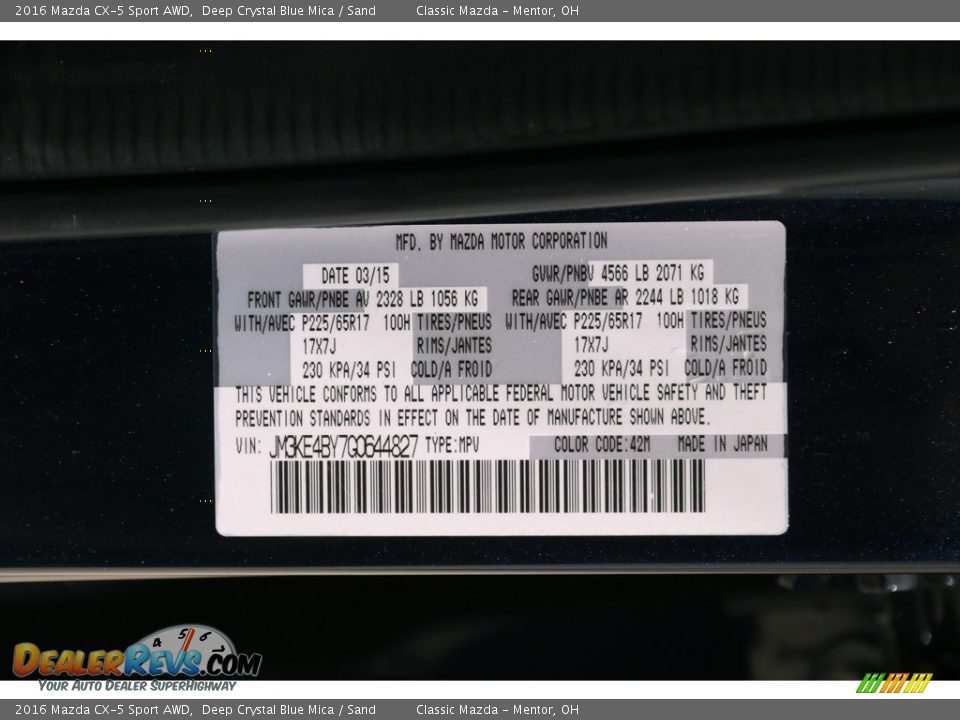 2016 Mazda CX-5 Sport AWD Deep Crystal Blue Mica / Sand Photo #17