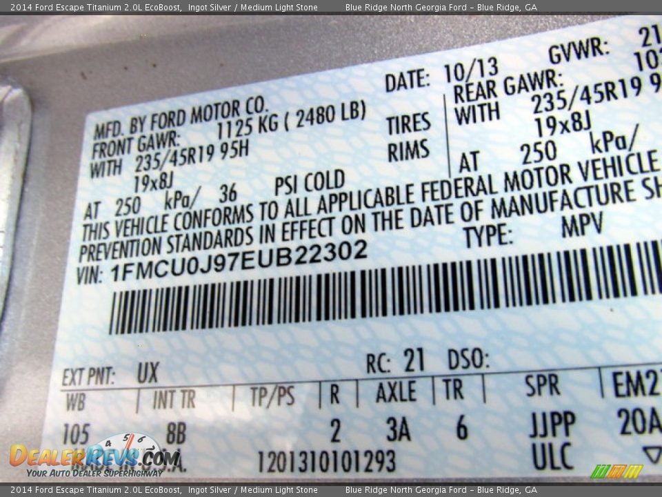 2014 Ford Escape Titanium 2.0L EcoBoost Ingot Silver / Medium Light Stone Photo #24