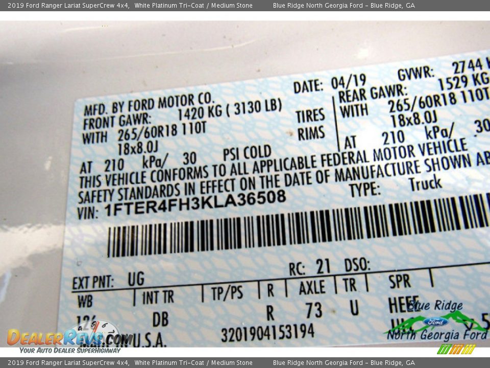 2019 Ford Ranger Lariat SuperCrew 4x4 White Platinum Tri-Coat / Medium Stone Photo #26