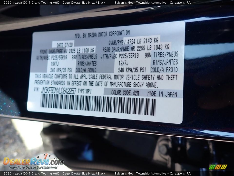 2020 Mazda CX-5 Grand Touring AWD Deep Crystal Blue Mica / Black Photo #12