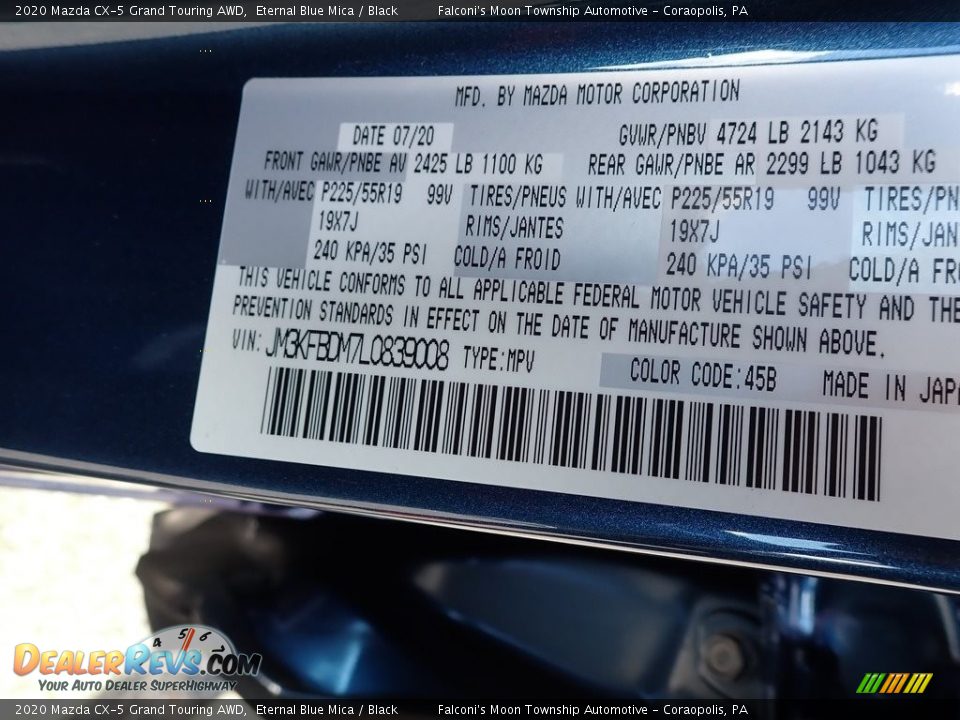 2020 Mazda CX-5 Grand Touring AWD Eternal Blue Mica / Black Photo #12
